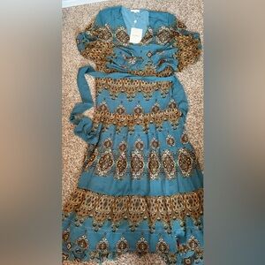 NWT Bohme Teal and Brown Bohemian Dress
